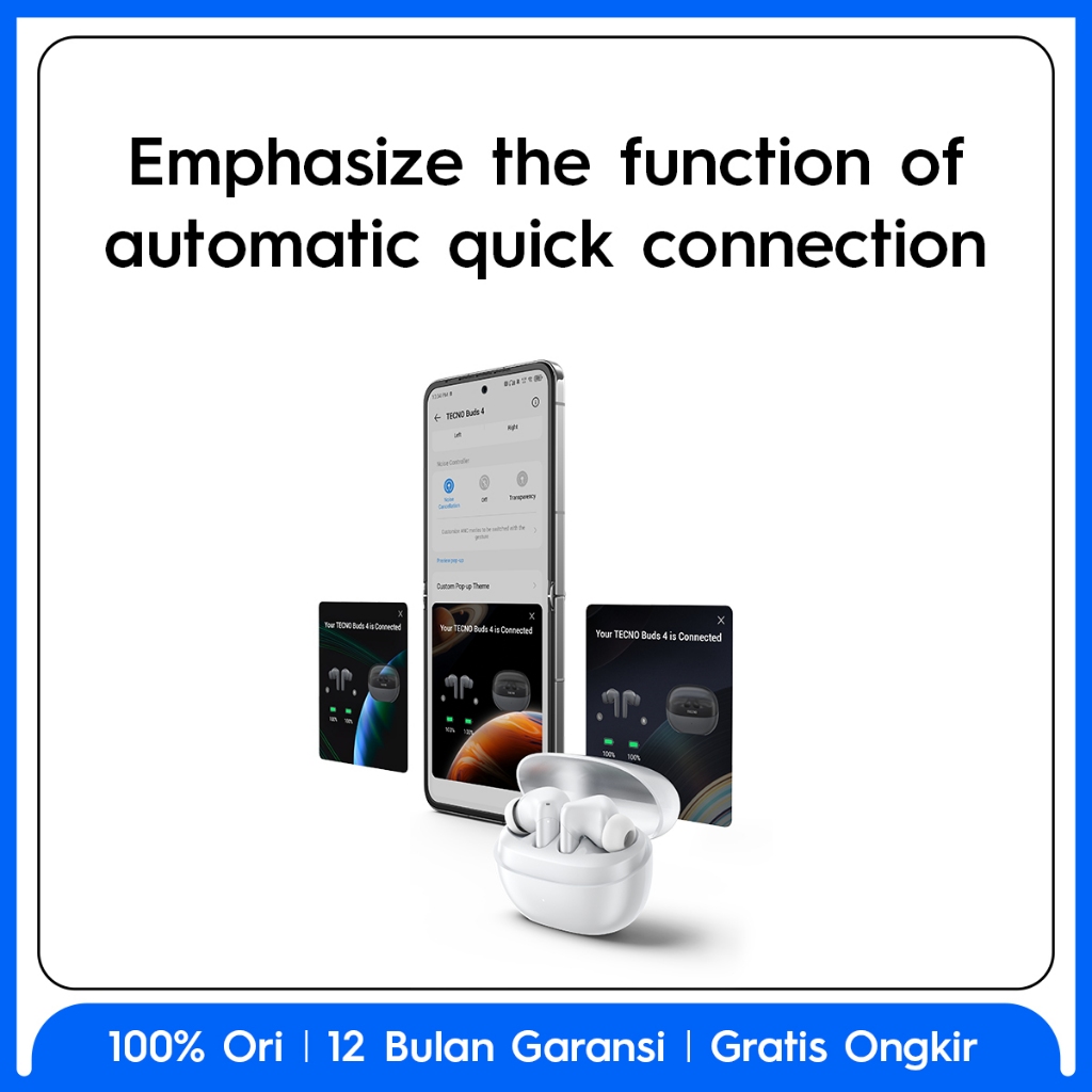 TECNO TWS Buds 4 - 25dB ANC, Auto Connection Pop-up, Multi-EQ Effects with Welife APP, Auto Game Mode, 28-Hour of Playtime, 4 Mics ENS - Gambar 4