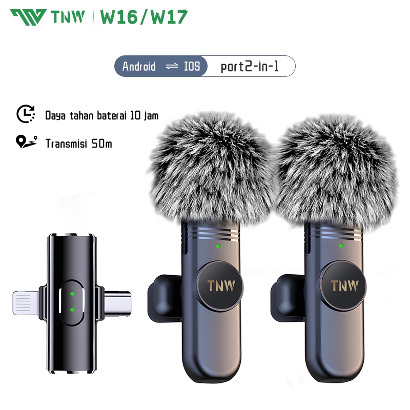 TNW W16 /W17 2 In 1 Wireless Microphone Clip On Mic Portable Microphone Mikrofon Lavalier HP Untuk T