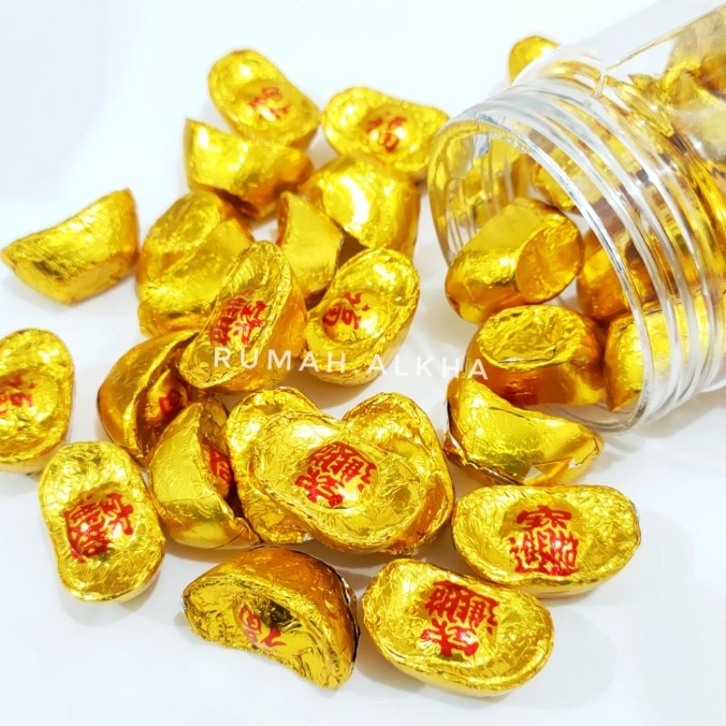 

Coklat Tael Emas Chen Liang Ji - Coklat bentuk Uang Cina - Coklat Topper Imlek - Coklat Gold Koin