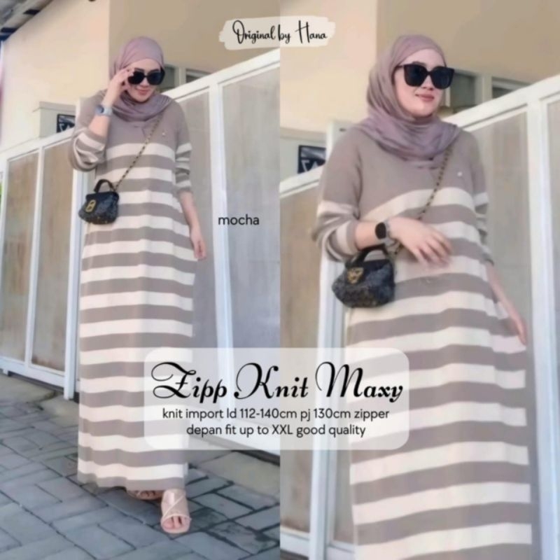 Zipp Knit Maxi Dress Wanita ORI by Hana