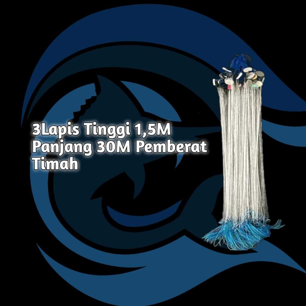 Jaring ikan siap pakai 3 lapis tinggi 1,5m panjang 30m pemberat timah penangkap ikan