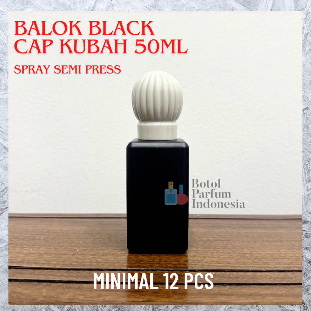 Botol Parfum Kaca Balok Black 50ml Cap Kubah Spray Semi Press - BOTOL PARFUM KOSONG KACA 50ML