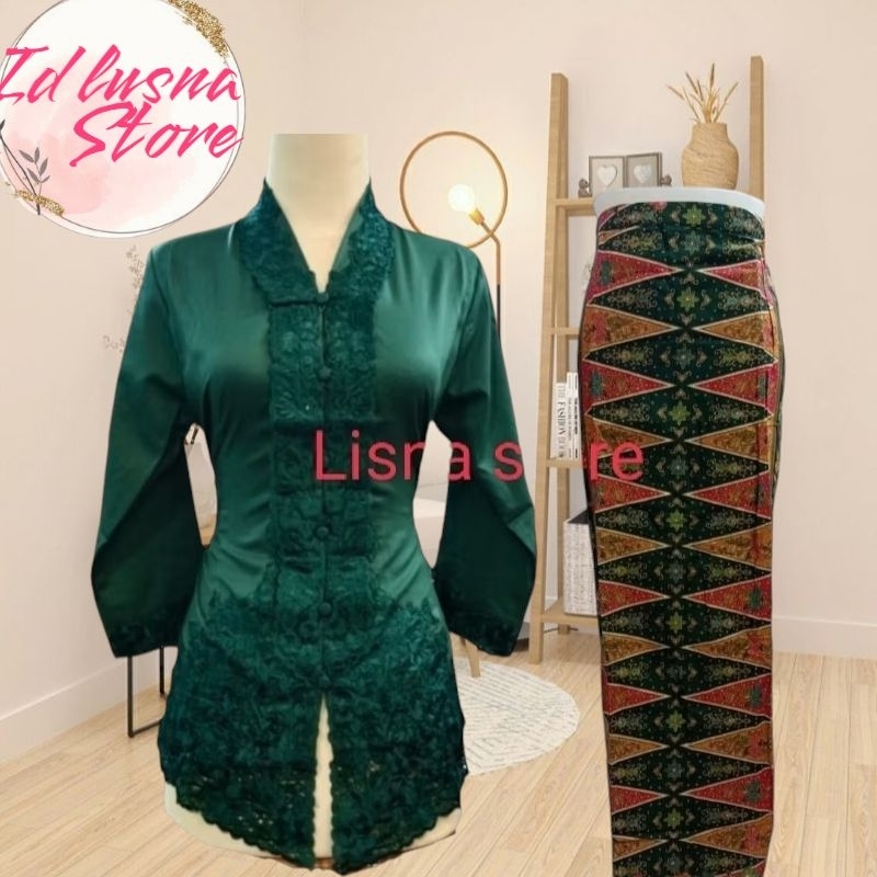 Kebaya Encim Lengan 7/8 Baju Encim Bordir Encim Kebaya Encim Modern Kebaya Encim Rok Tumpal