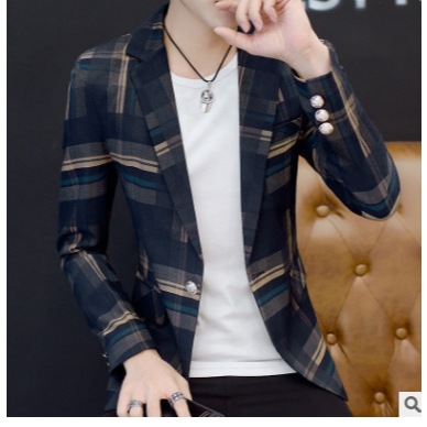 Blazer Pria 2021   Bisnis Kasual  Pria   Korea Tren Slim Fit Kotak-kotak  Pria