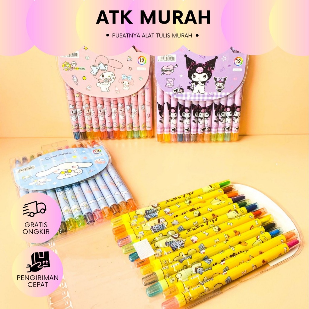 

KRAYON SANRIO ISI 12 PCS KR-1134 CRAYON PUTAR ALAT TULIS SEKOLAH MOTIF LUCU MURAH TERJANGKAU