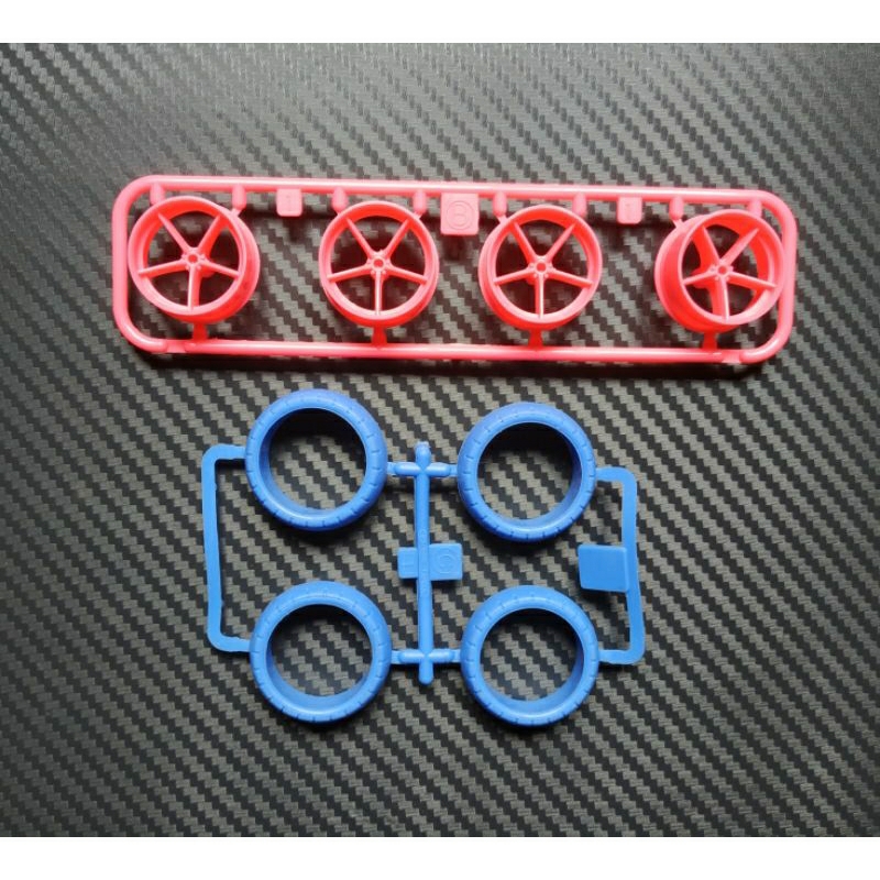 Velg Tamiya Large 5 Spoke Pink Pig Racer Chassis Super 2 - Ban Blue Arched Mini 4WD S2 - Original Lo