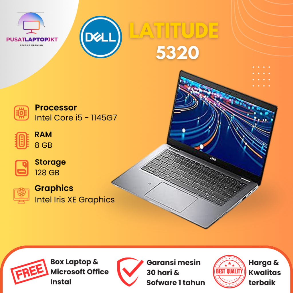 Laptop Dell Latitude 5320 - Intel core i5 gen 11 - Ram 8 ssd 128gb - Laptop Belajar Laptop Kerja - S