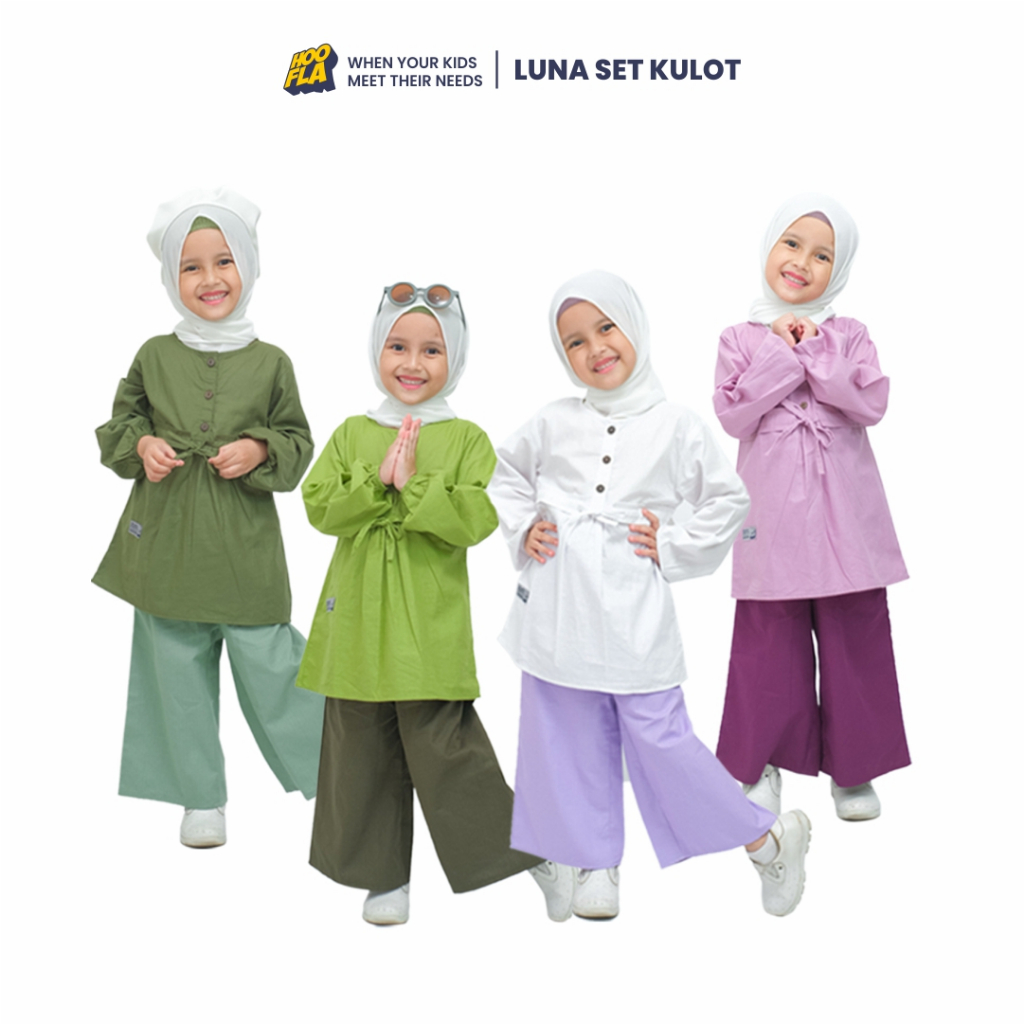 Hoofla Kids LUNA Setelan Blouse Kemeja Kulot Anak Perempuan Muslim 3-12 Tahun