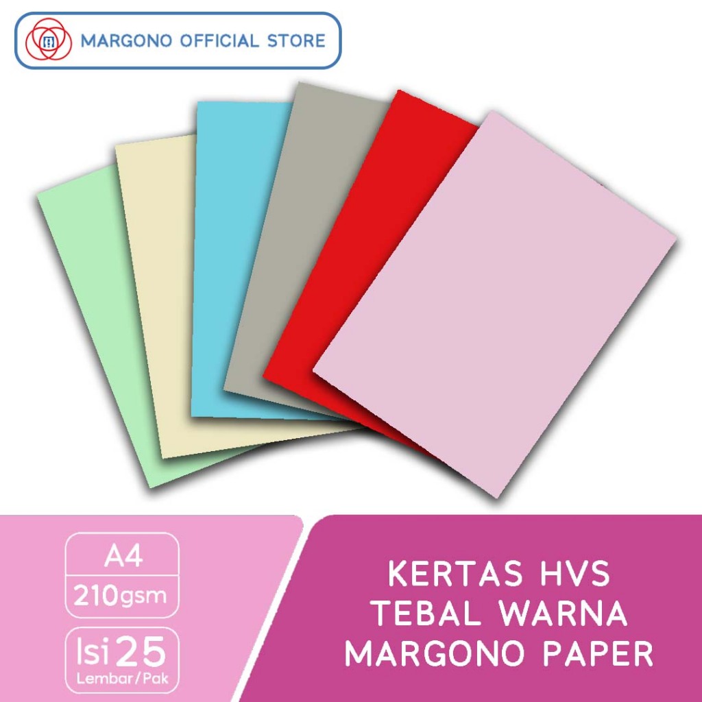 

[25 lembar] Margono Kertas HVS Tebal Warna 210 gsm A4 BC Brief Card - Premium Color Paper Cerah