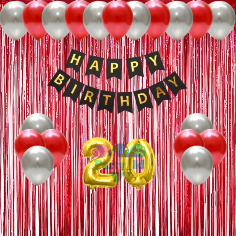 Set Dekorasi Backdrop Pesta Ulang Tahun Anak Cewek Cowok Tirai Merah Blon Mix Paket Simple Dan Hemat