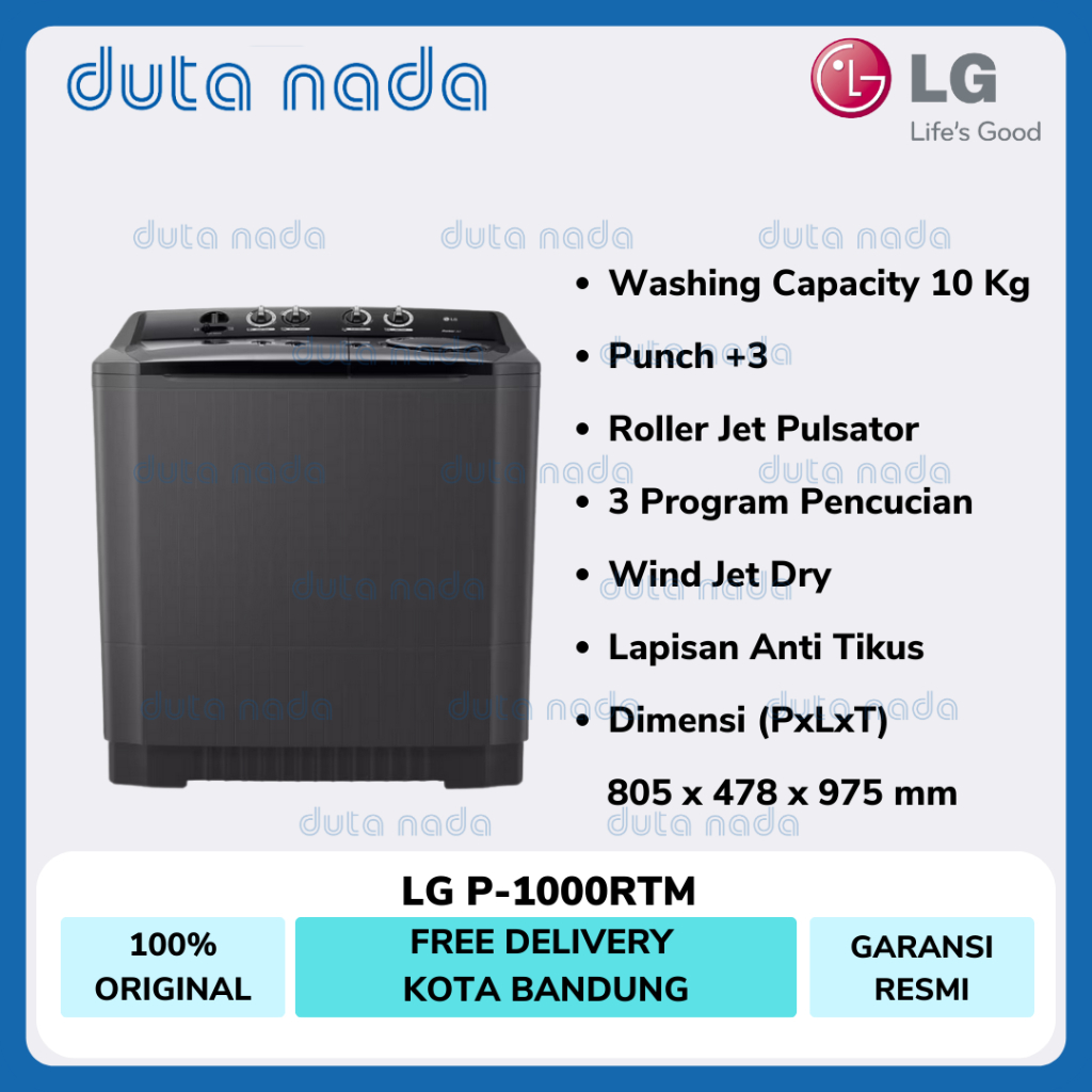 LG MESIN CUCI 2 TABUNG 10Kg P1000RTM / P-1000RTM