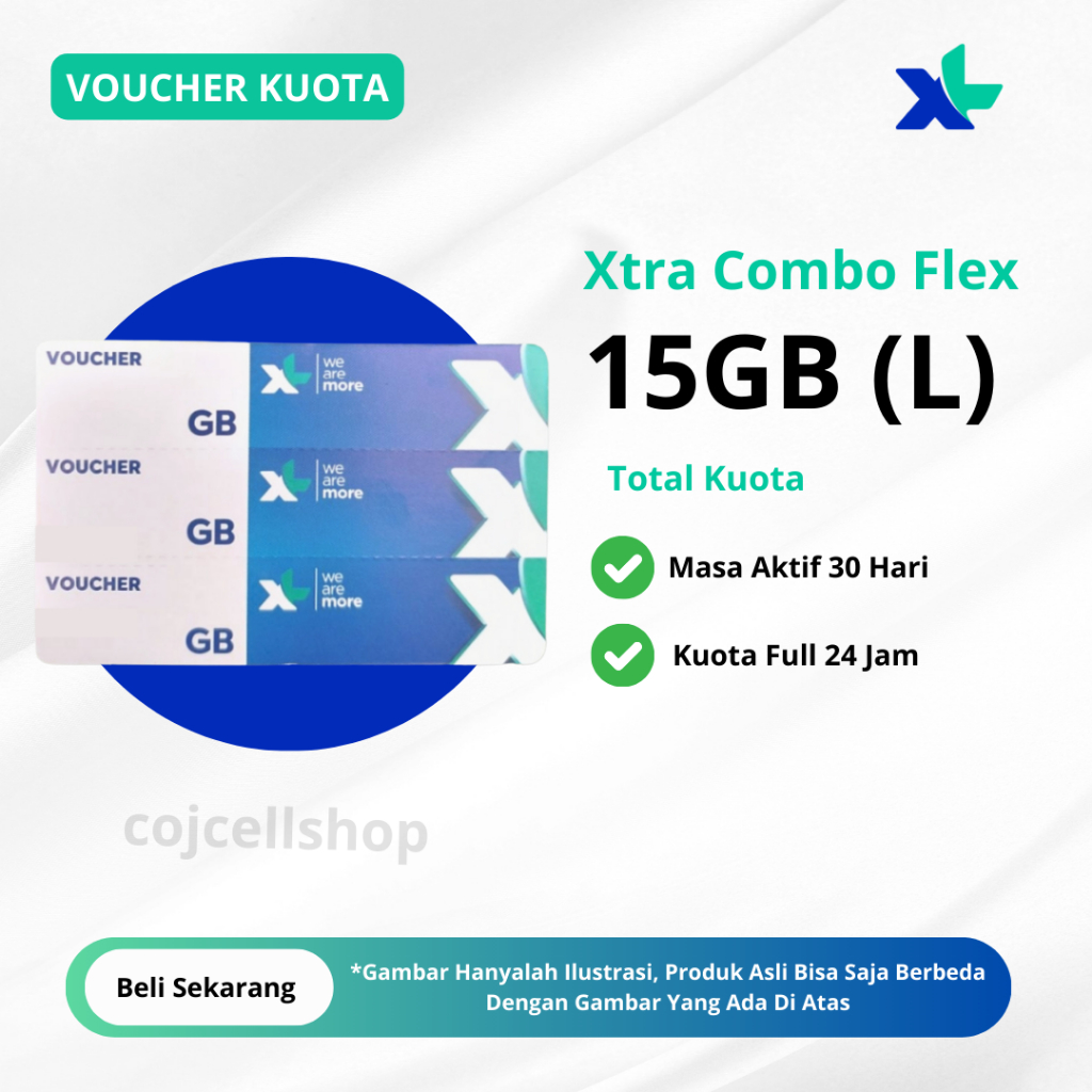 Voucher Kuota XL 15GB Masa Aktif 30 Hari Full 24 JAM - Voucher Kuota XL Xtra Combo Flex - Paket Data