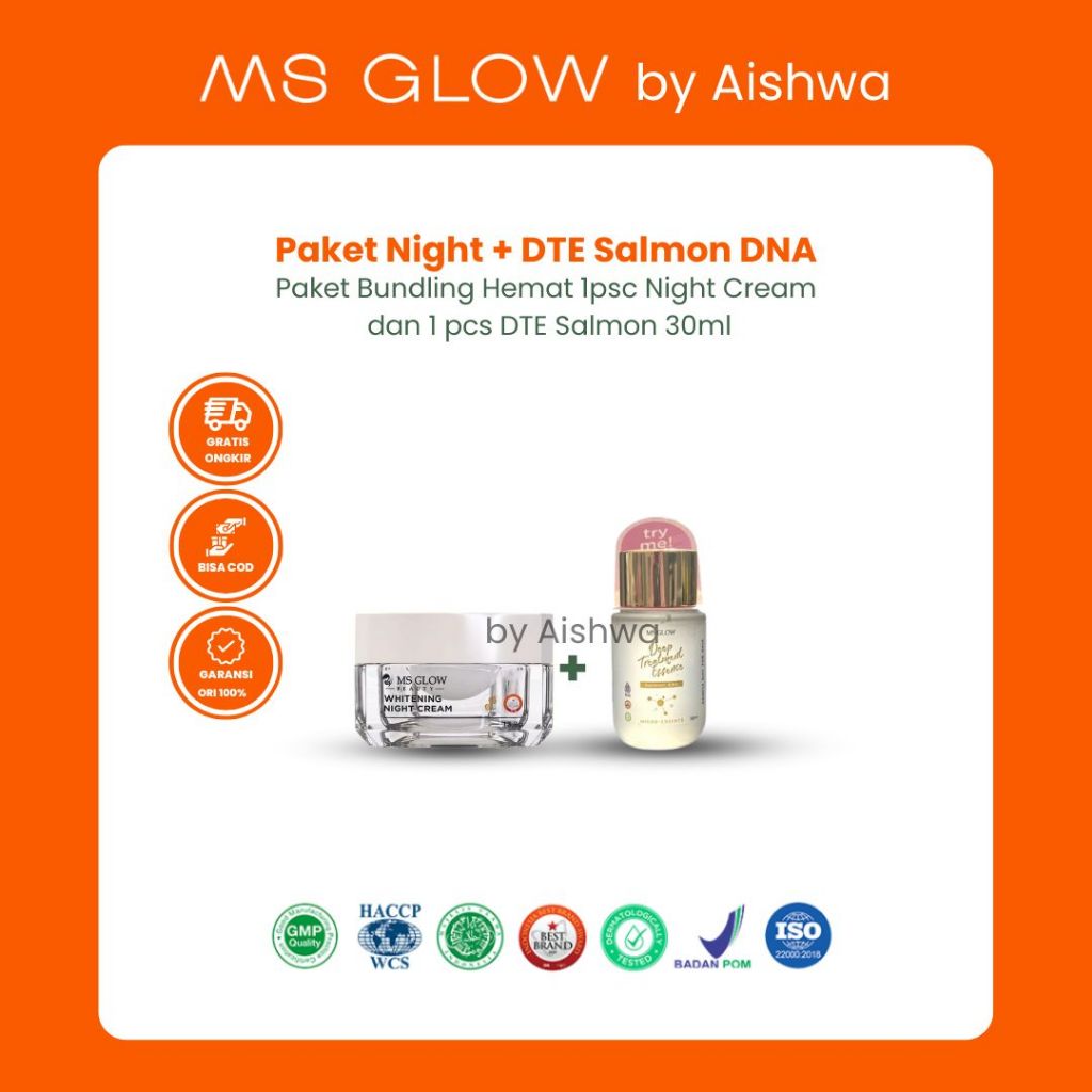 MS Glow Paket Bundling Murah Night Cream + DTE Salmon DNA 30ml