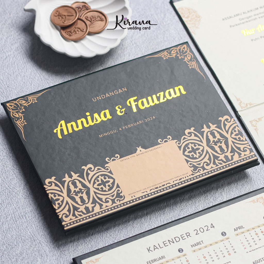 (300pcs) Undangan Hard Cover Lipat 3 | Hotprint Gold | Undangan Pernikahan Custom | Undangan Unik