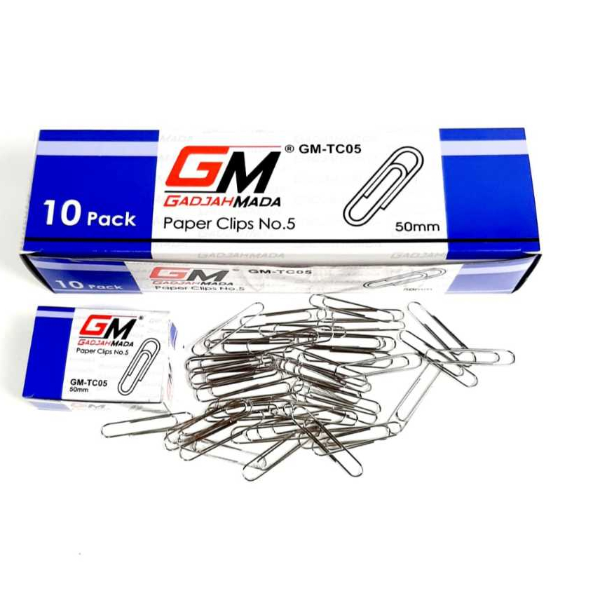 

Harga ( 1pack ) Paper Clip Jepitan Kertas Besar NO-5 GADJAH MADA GM-TC05