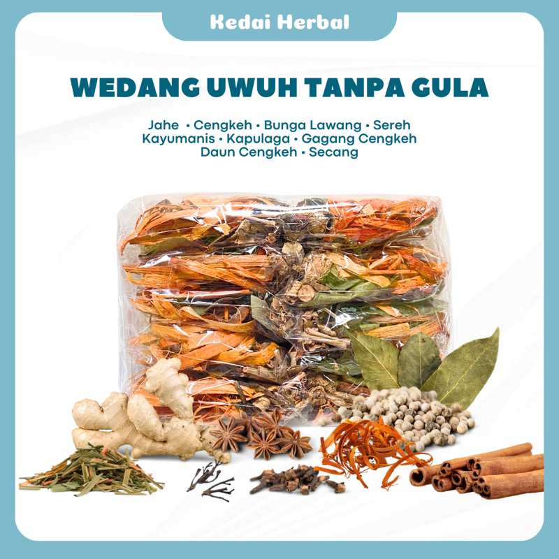 

Wedang Uwuh Tanpa Gulabatu Rempah Komplit (1 pack isi 10)
