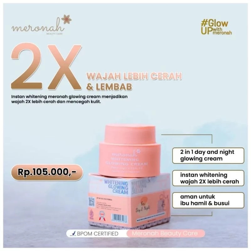Cream flek dan wajah kusam Meronah Glowing Cream 2in1 | Krim Wajah BPOM Halal
