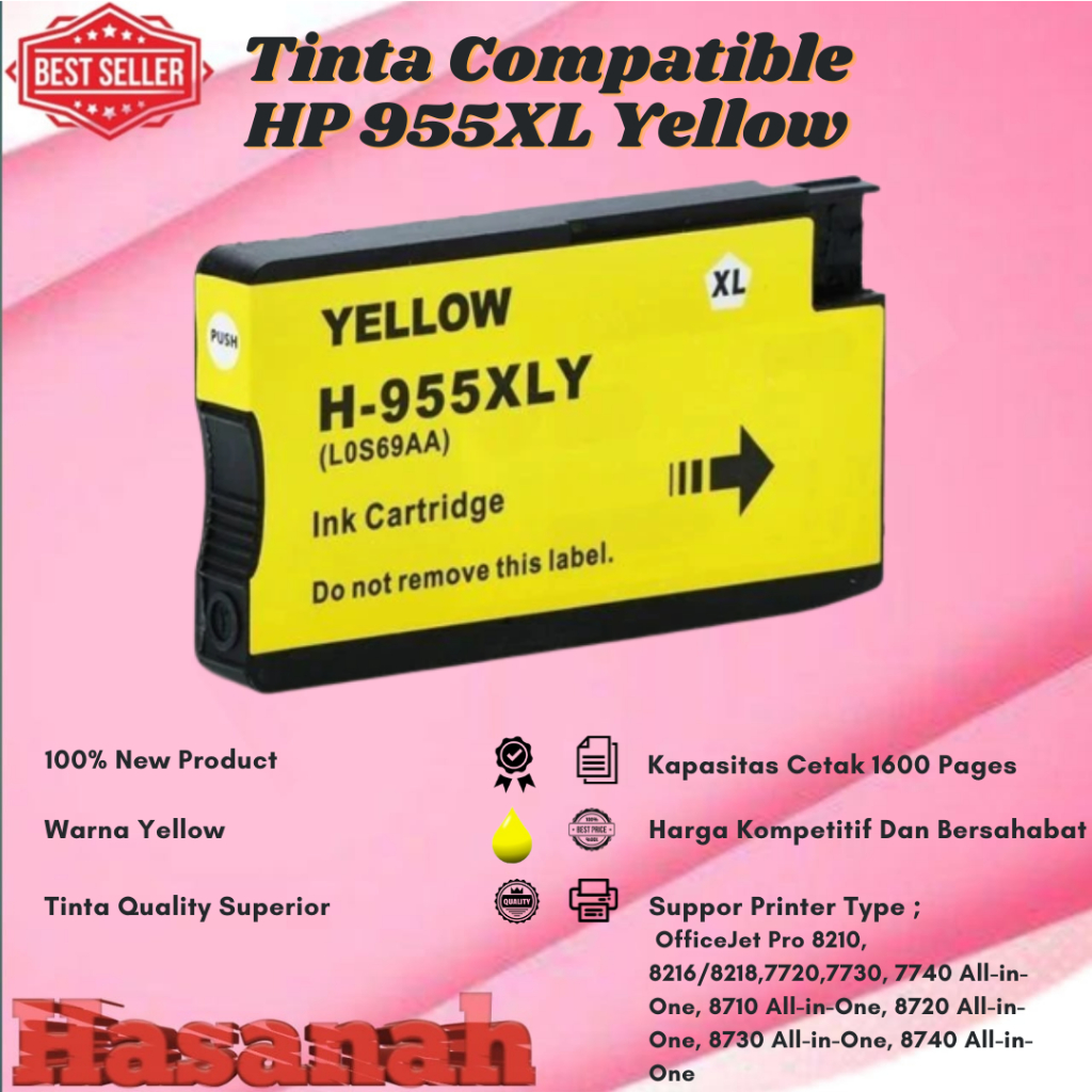 Tinta Catridge Compatible HP 955XL 955XL Yellow For HP OfficeJet Pro 8210, 8216/8218, 7740,7730,7720