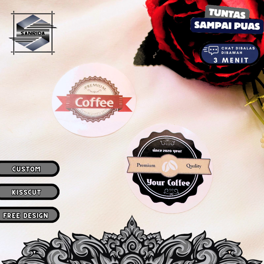 

5-8 Sanrida Print Cetak Sticker Bulat Tema Coffe Stiker Label Chromo Murah Kopi Free Desain Coffee