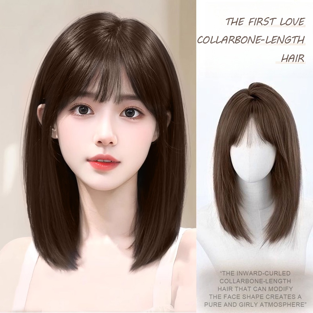 Wig Wanita Full Kepala/Wig Korean Style/Wig Bebas Belahan/Wig Base Daily/Wig Rambut Sebahu/Wik Rambu