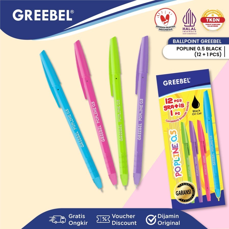 

Ballpoint Pulpen Greebel PopLine 0.5mm Hitam Ballpen Pena Popline Black [1 Pak Isi 12pcs]