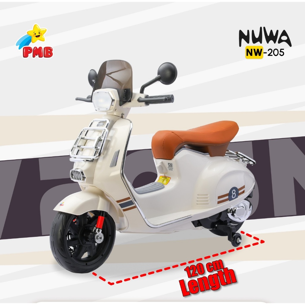 Mainan Anak Motor Aki PMB Nuwa NW205 Model Vespa Ban Karet Pakai Remote Control NW 205