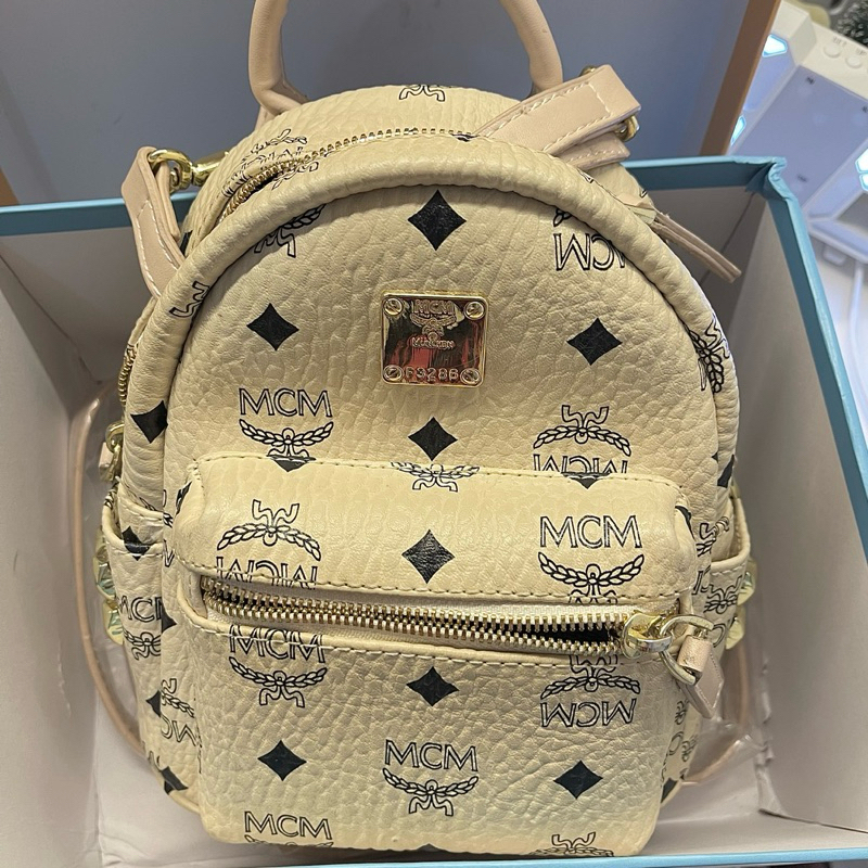 MCM Backpack Ransel Tas Wanita Bag Mini Kecil Small Size Cream Brown Coklat Beige Bagpack Preloved