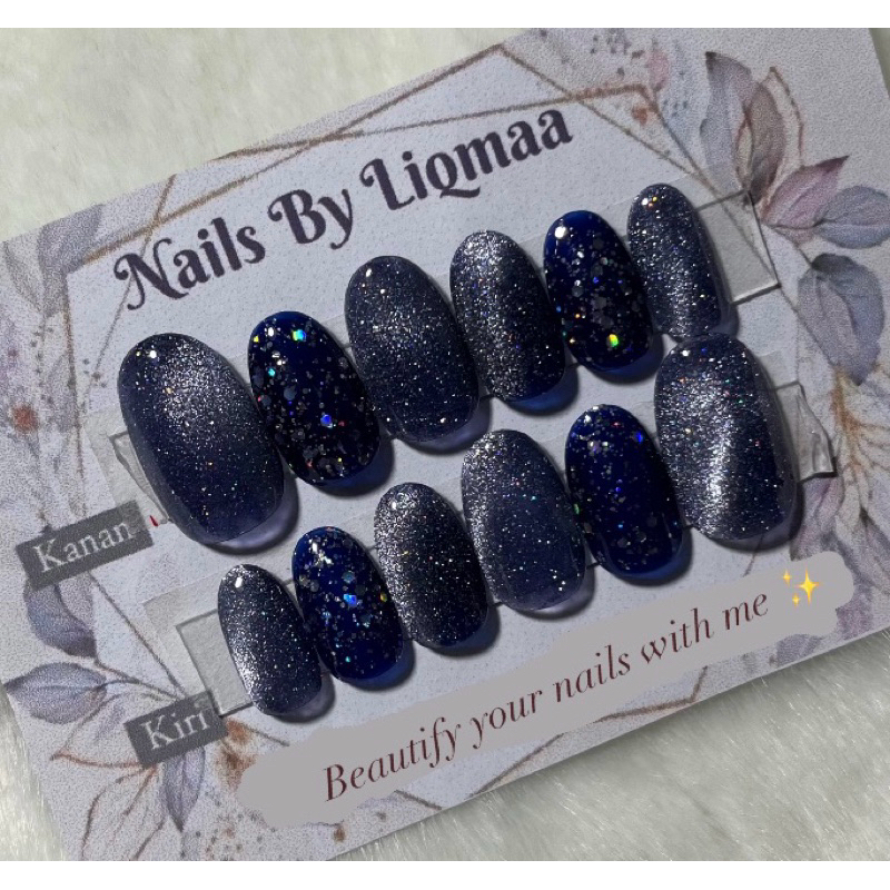KUKU PALSU NAVY CAT EYE / NAIL ART DAILY / NAIL ART WEDDING