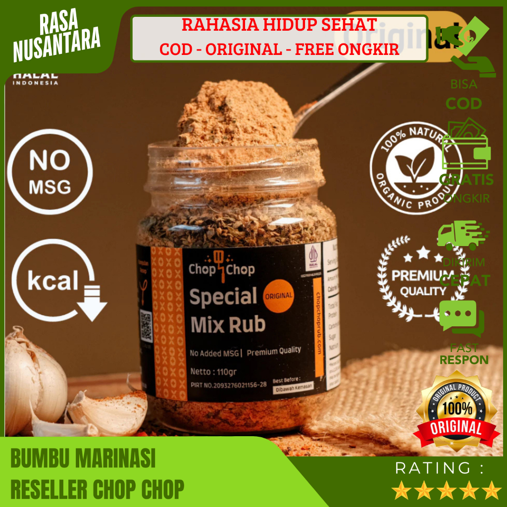 

BUBU MARINASI CHOP CHOP ( GRATIS ONGKIR ) Bumbu Marinasi 110GR Rendah Kalori Spices Cajun Seasoning BBQ Grill Bumbu Marinasi Premium Fred Chicken Bumbu Marinasi Untuk Diet Bumbu Marinasi Ayam Goreng Bukan Mix Mix