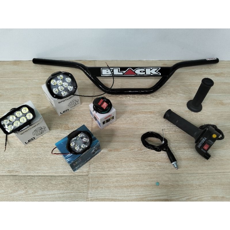 paketan stang monster plat hitam+gas spontan daytona 2tombol+lampu tembak LED ✓gratis saklar