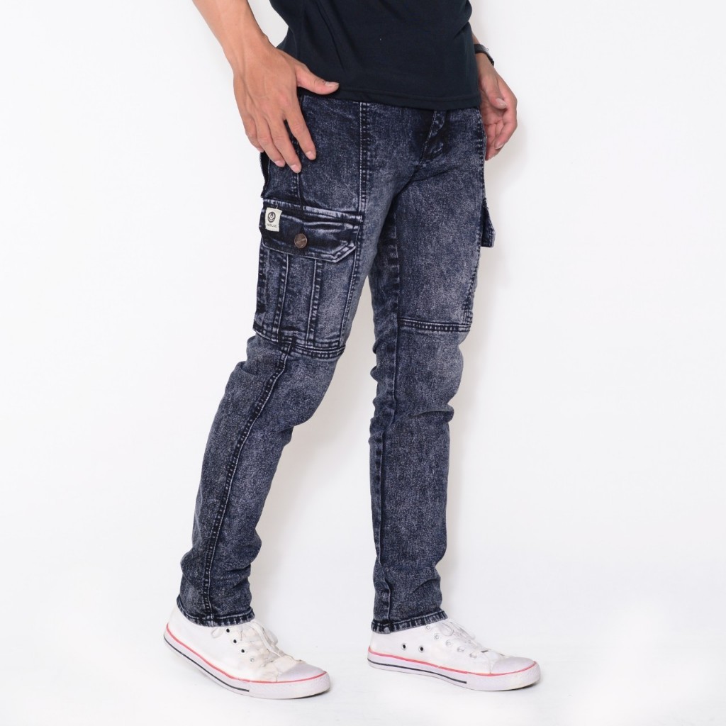 Wisdom Cargo Jeans Snow Black Full Stretch Premium Celana Cargo Levis Pria