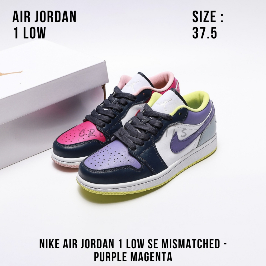 READY STOCK SIZE 37.5 - Nike Air Jordan 1 Low SE Mismatched - Purple Magenta BNIB ORIGINAL MATERIAL