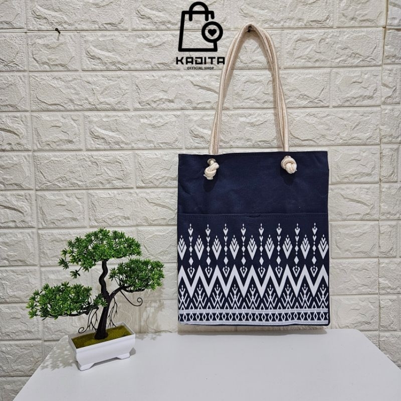 Kadita - Tas Wanita Tote Bag Motif Batik Belina Saku Tali Sumbu Kekinian Terbaru Estetik