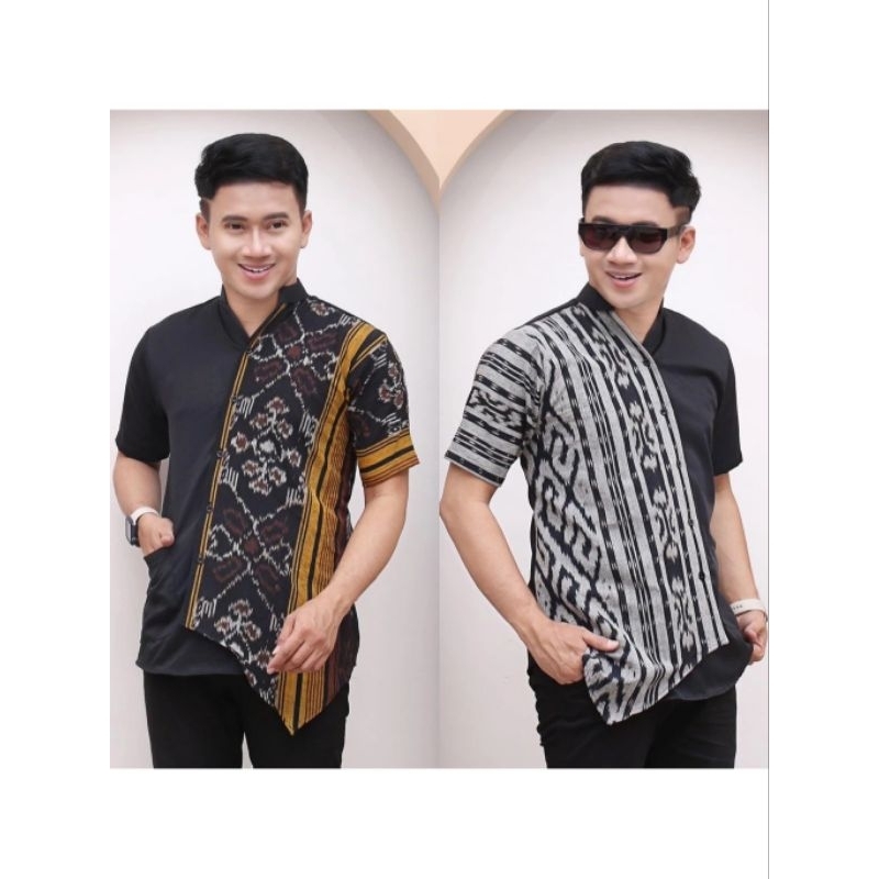 Kemeja tenun pria lengan pendek // kemeja tenun kombinasi terbaru // kemeja pria lengan pendek