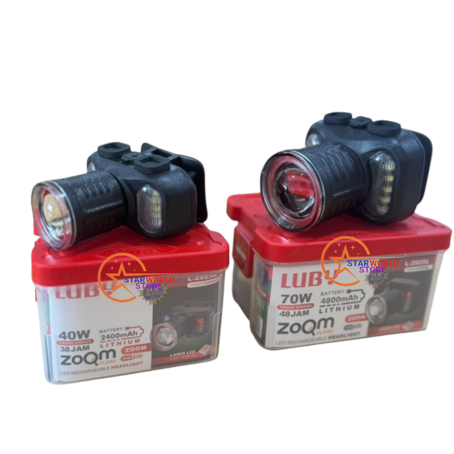 LUBY Senter Kepala ZOOM L-2923L 40Watt L-2925L 70Watt Senter Kepala Zoom Flash Rechargeabl Headlight