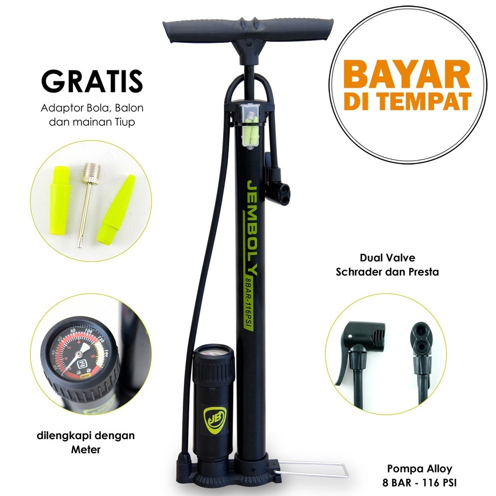 Harga Bagus Pompa Angin Ban Sepeda dan Motor Kompa Speda Meter Tekanan Manual Dual Pentil Alloy Jemb