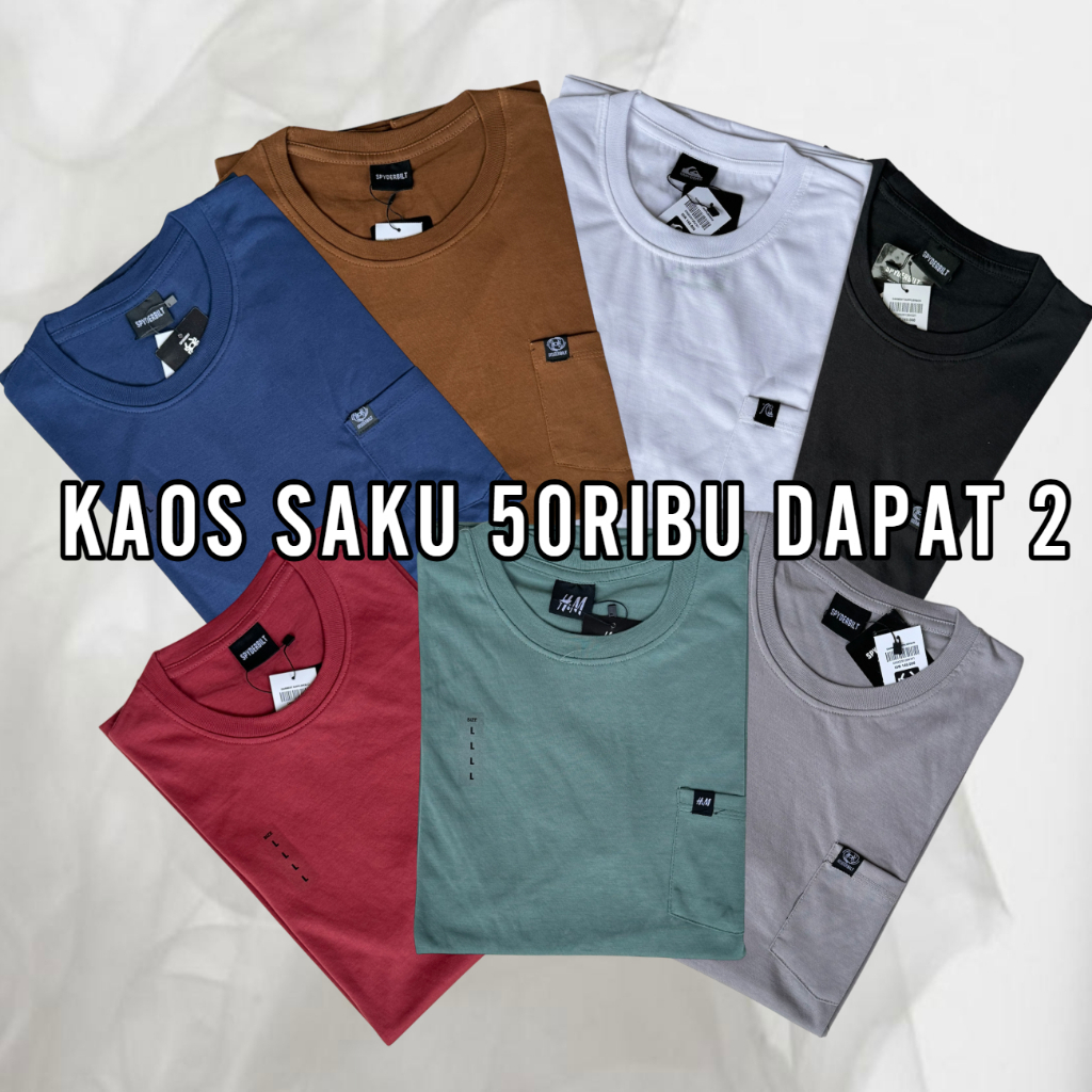 Baju Kaos Pocket Polos Pria Dewasa / Kaos Distro Saku Cowok / Kaos Distro Dewasa Size M L XL XXL
