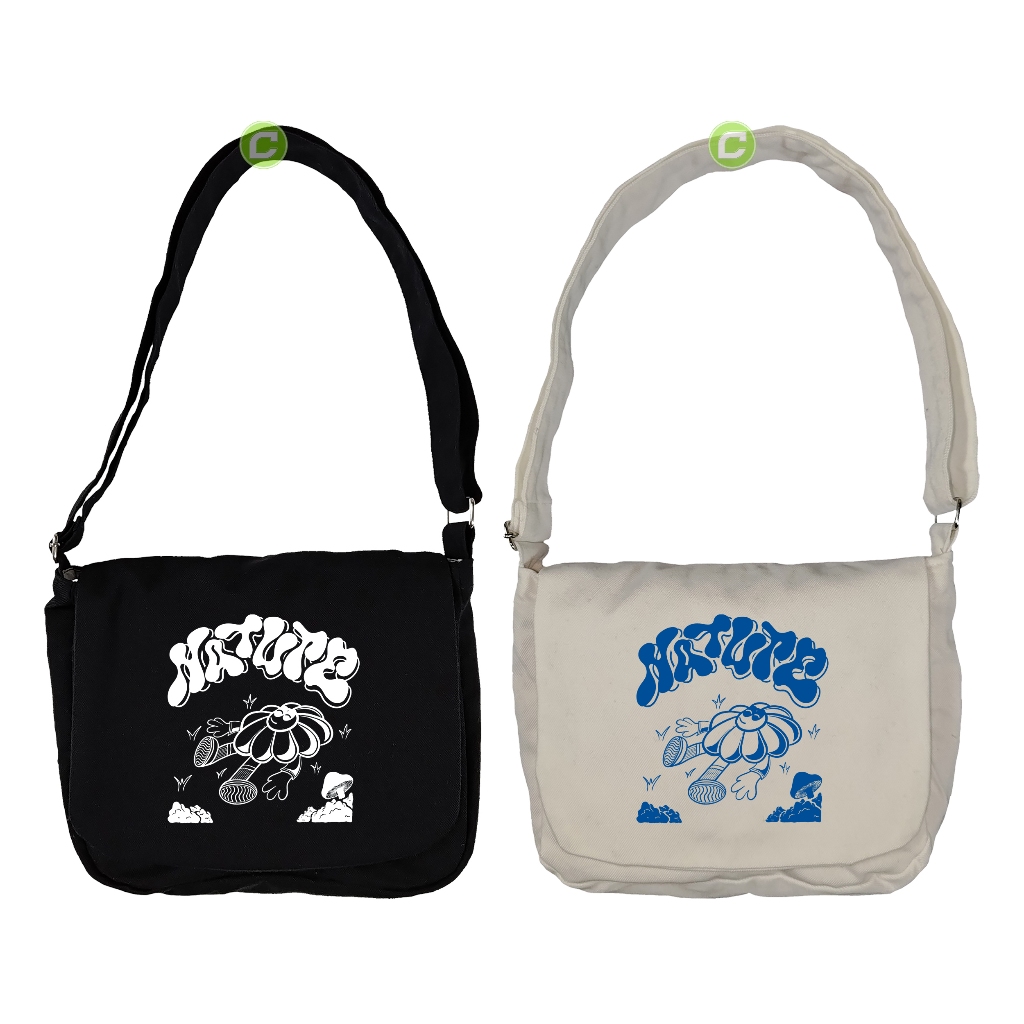 big sale tas selempang mini kanvas unisex hitam putih