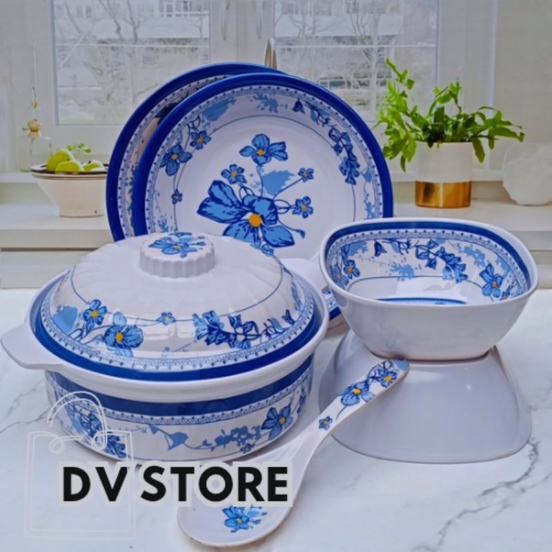 PROMO PAKET LENGKAP 1 SET PERALATAN MAKAN BAHAN MELAMIN MOTIF BUNGA