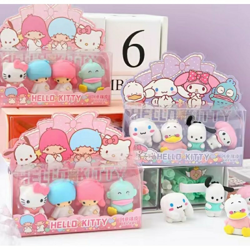 

Penghapus Figurine Sanrio Premium 1 Set Isi 4 Miniatur Eraser Mewah Cinnamoroll Pochacco Lucu