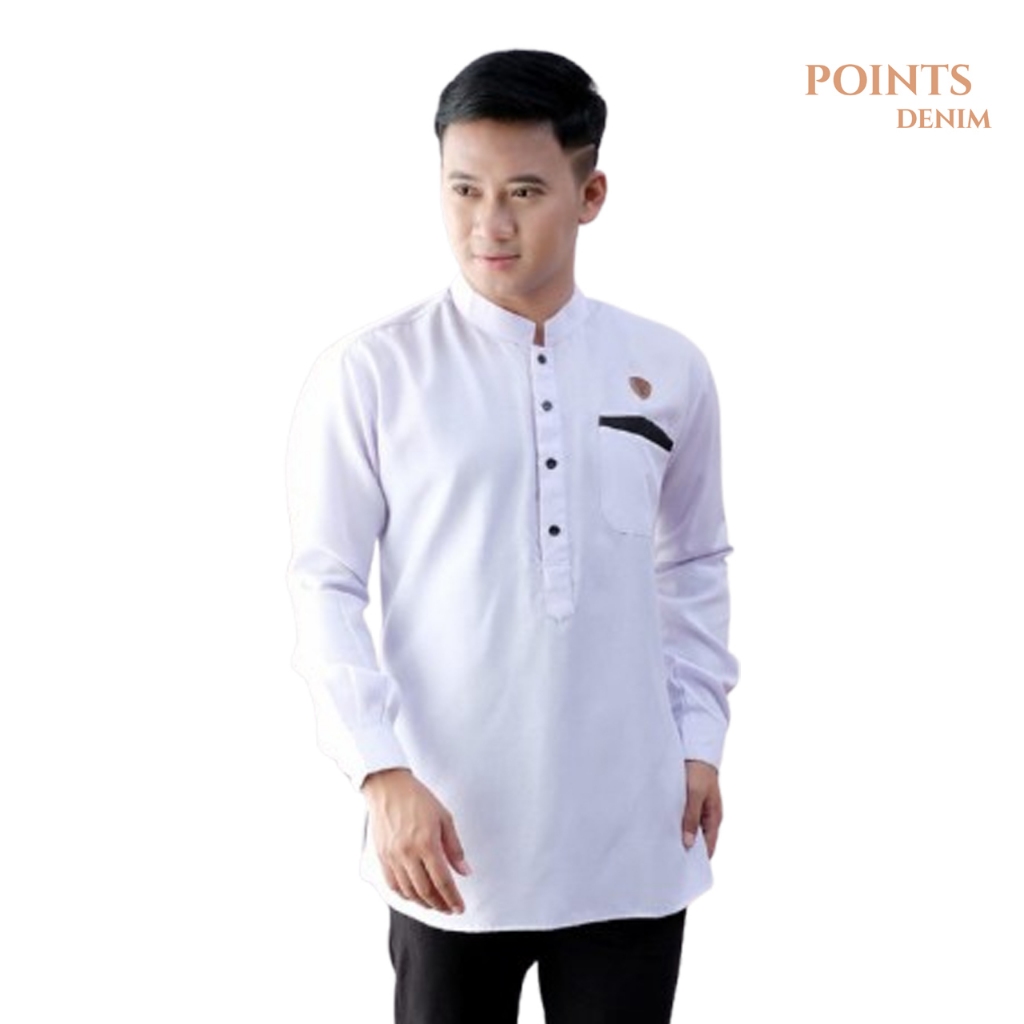 Points Denim - Baju Koko Pria Lengan Panjang Premium - Baju Koko Basic Polos