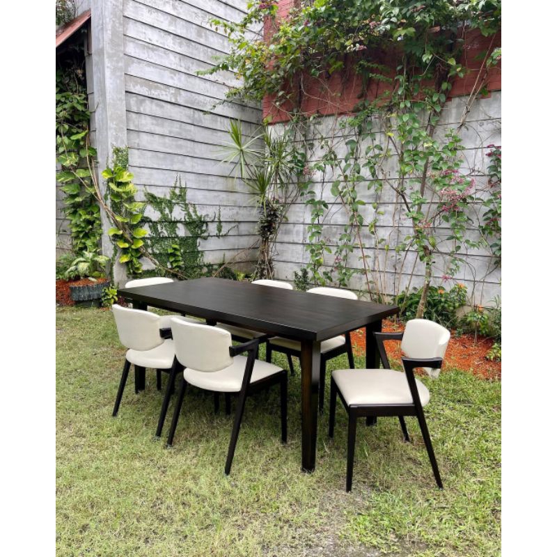 MEJA MAKAN KURSI 6 MINIMALIS WARNA HITAM | MEJA MAKAN 150x80x75 CM | MEJA MAKAN KURSI BUSA MINIMALIS