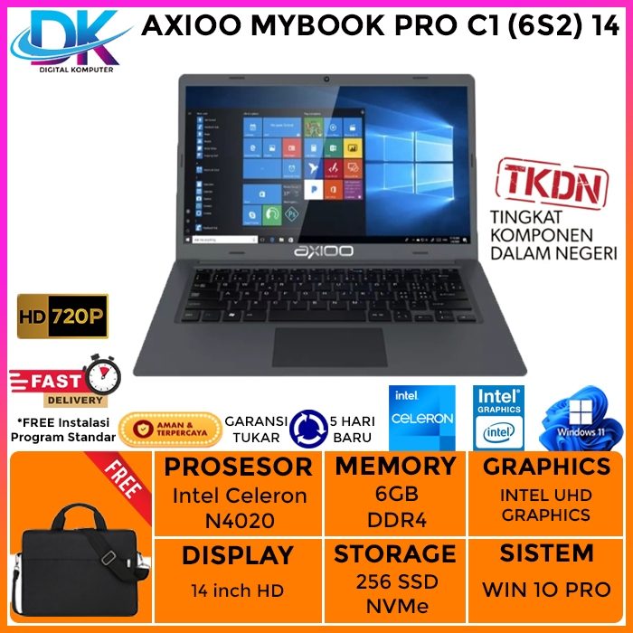 LAPTOP AXIOO MYBOOK PRO C1 (6S2) 14 INTEL CELERON N4020 RAM 6GB 256 SSD WIN 10PRO 14.0 HD