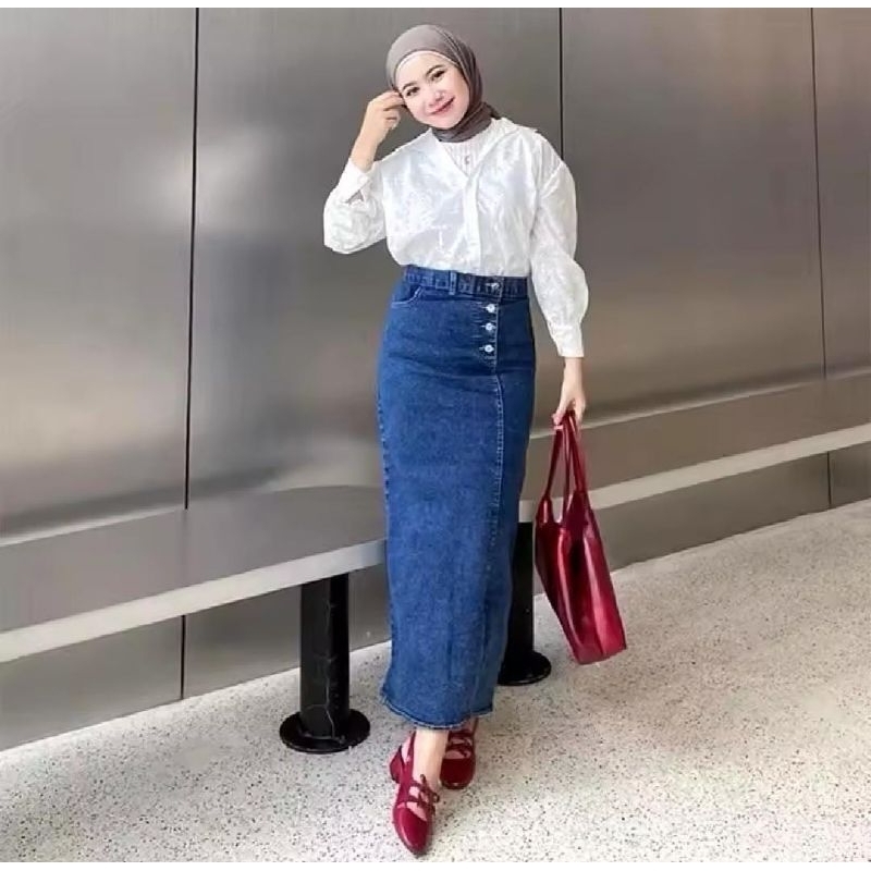 Rok jeans Tamara belah samping//Rok jeans wanita