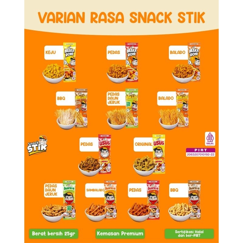 

Paket SnackStik isi 12 Bungkus Varian Basreng, Mie Lidi, Macaroni dan Usus Crispy