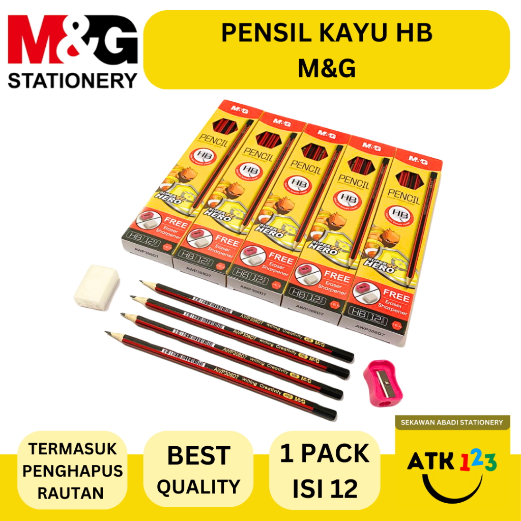

Pensil Tulis HB M&G [ Bonus Rautan dan Penghapus ] - 1 Pack isi 12 Pcs