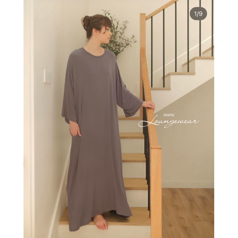Preloved loungewear maxi dress busui warna abu-abu by nueta