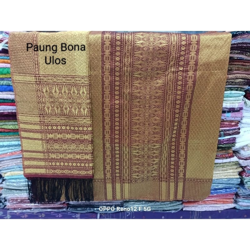 SONGKET TUMTUMAN SUTRA BEMBERT BENANG KRISTAL COKLAT GOLD.