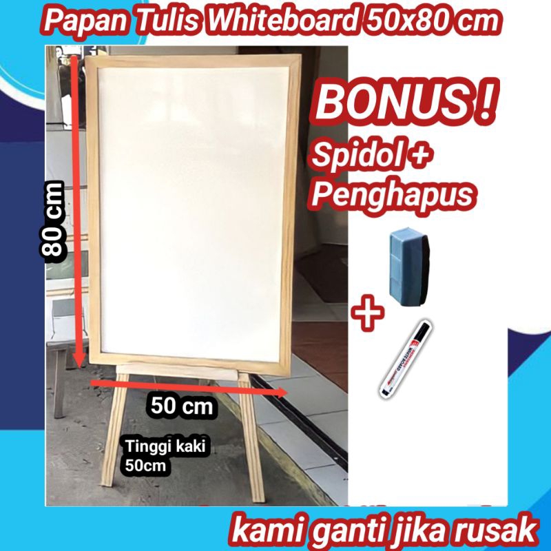 

Papan Tulis Whiteboard 50x80cm + Stand (Gratis Spidol & Penghapus)Total Tinggi 130cm | igs4