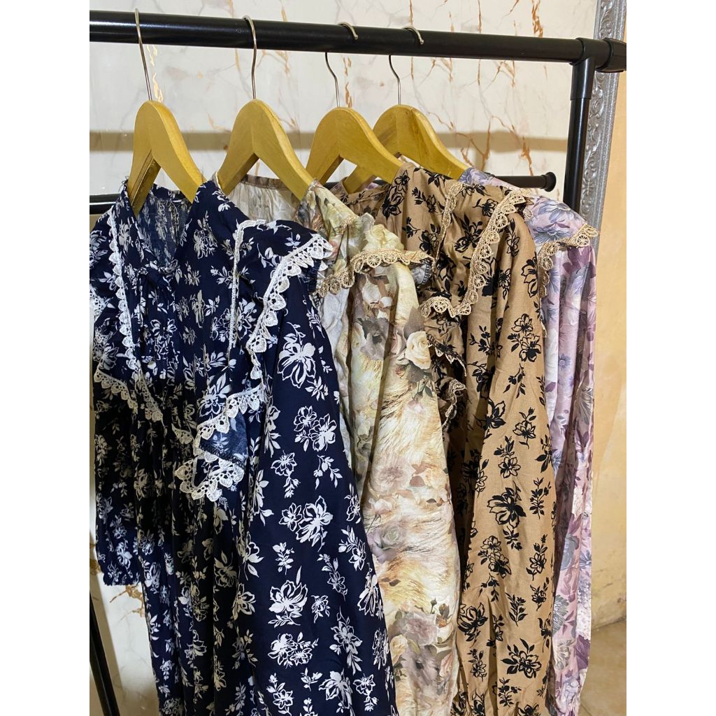 Gamis Azura Wanita Kekinian Ukuran Standart Bahan Katun Rayon Premium Variasi Rumbai Sampai Belakang